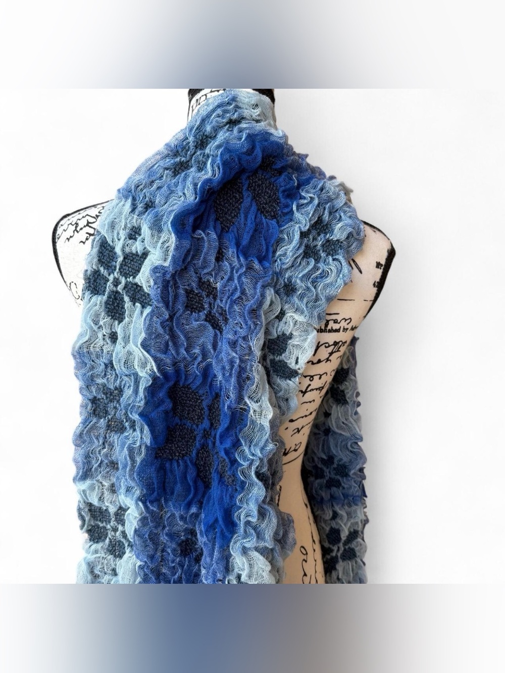 Blue Textured Knit Ruffle Scarf - Picture 6 of 7
